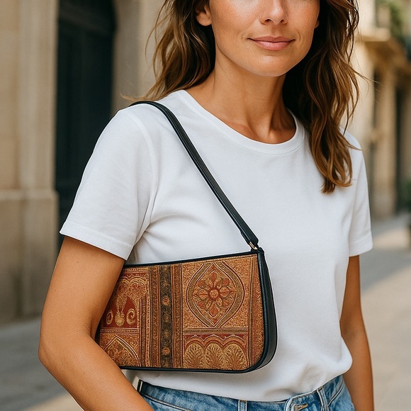 Handbags - Elegant Brown Tapestry Bohemian Patterned Women's Bag